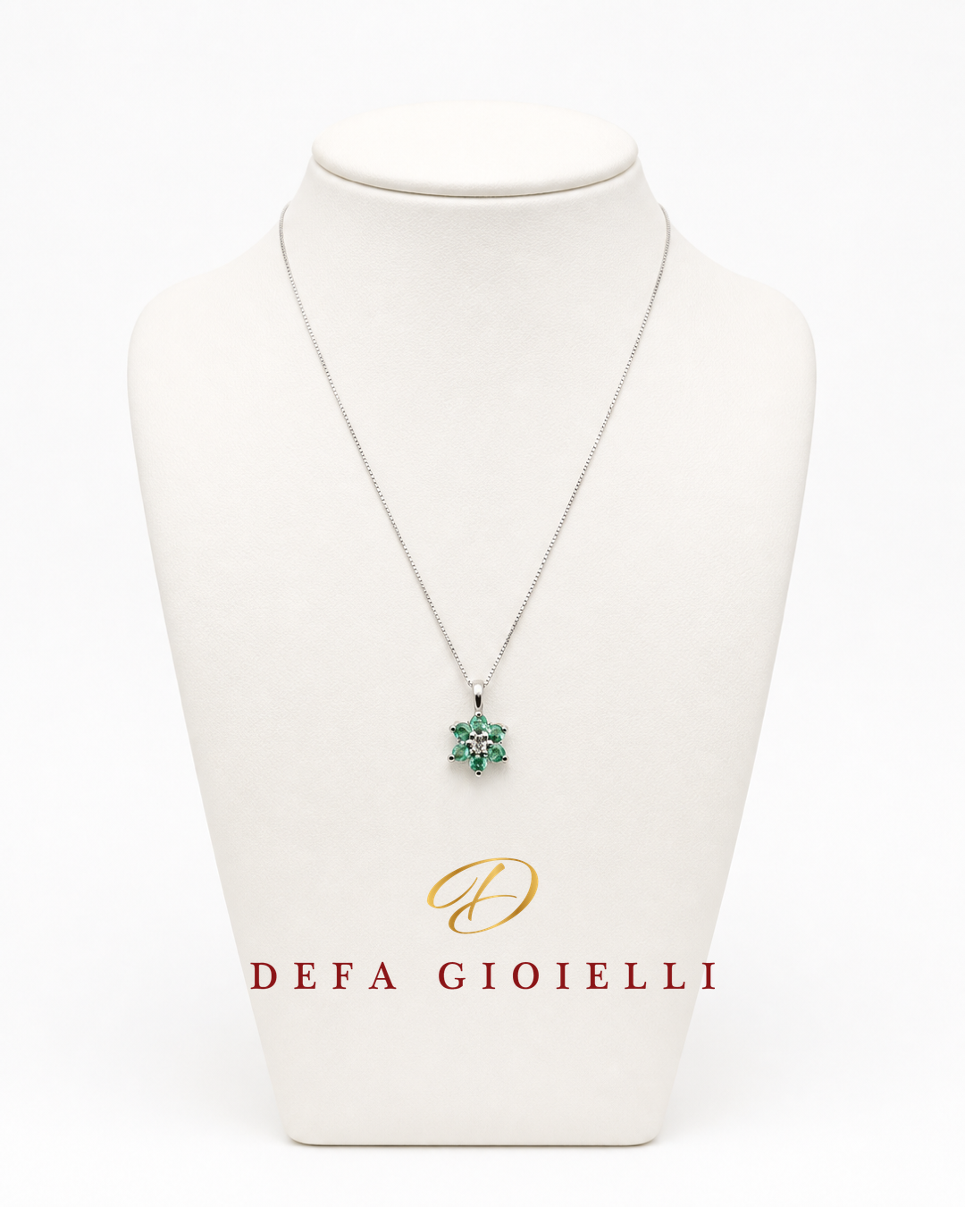 Ciondolo in oro bianco 18 kt con diamanti e smeraldi - E-commerce